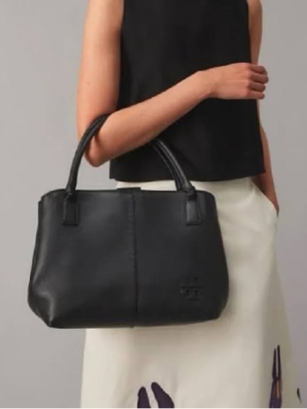 Tory Burch McGraw Black Pebbled Leather Satchel shoulder Bag crossbody Bag - Picture 6 of 16